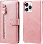 Mode Kalf Textuur Rits Horizontale Flip Leren Hoes Met Standaard & Kaartsleuven & Portemonnee Functie Voor iPhone 13 Pro Max (Rose Goud)