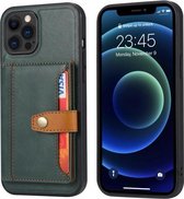 Kalfsleer kleuraanpassing schokbestendig TPU + PU-hoesje met houder en kaartsleuf voor iPhone 13 Pro Max (groen)