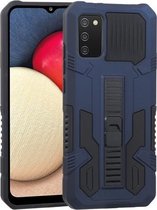 Voor Samsung Galaxy A02s Vanguard Warrior All Inclusive dubbele kleur schokbestendig TPU + pc-beschermhoes met houder (kobaltblauw)