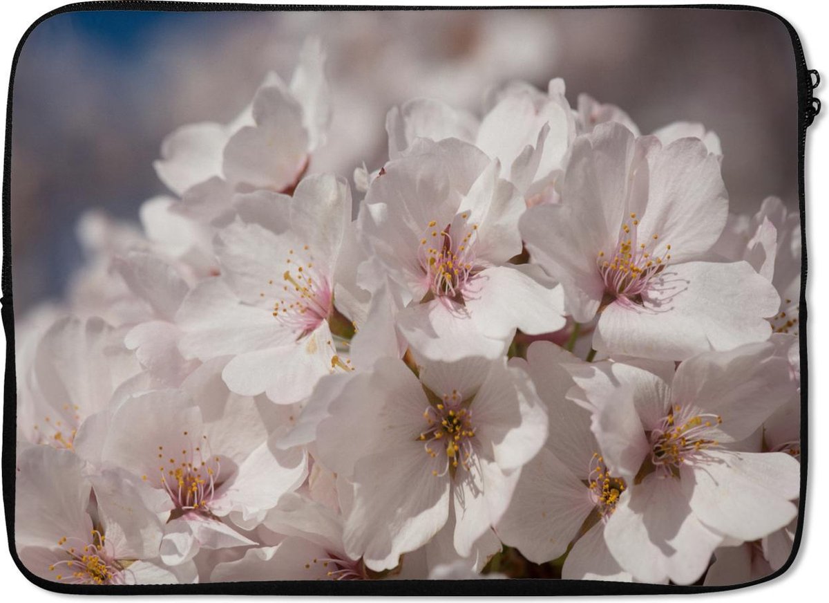 Laptophoes 13 inch - Bloemen - Zon - Bloesem - Laptop sleeve - Binnenmaat 32x22,5 cm - Zwarte achterkant