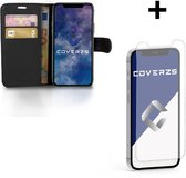 Coverzs geschikt voor Apple iPhone 12 / 12 Pro Bookcase hoesje - zwart + glazen Screen Protector