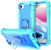 PC + rubberen 3-laags schokbestendige beschermhoes met roterende houder voor iPhone SE 2020/8/7 (mintgroen + blauw)