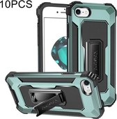 10 PCS Knight Jazz PC + TPU Schokbestendige beschermhoes met opvouwbare houder voor iPhone SE 2020/8/7 (grasgroen)