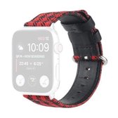 Rasterpatroon ronde gesp lederen horlogeband voor Apple Watch Series 6 & SE & 5 & 4 44 mm / 3 & 2 & 1 42 mm (rood zwart)