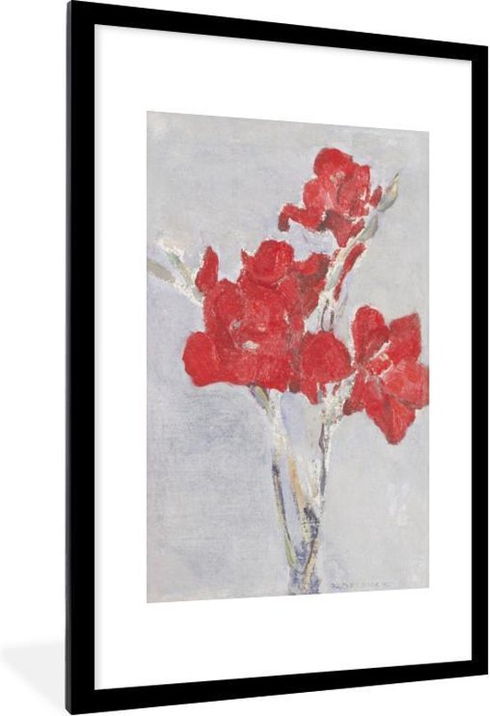 Fotolijst incl. Poster - Rode gladiolen - Piet Mondriaan - 80x120 cm - Posterlijst
