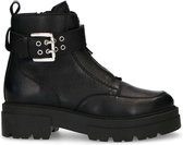 Manfield - Dames - Zwarte biker boots met zilverkleurige gesp en rits - Maat 38