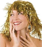 4x stuks lurex carnaval dames pruik goud - Carnaval party verkleed pruiken - Glitter/Disco thema