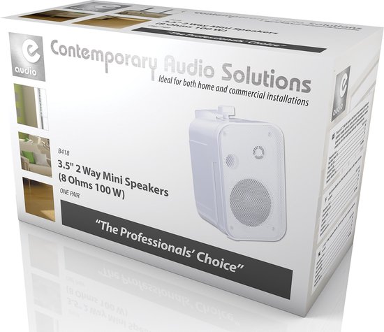 E-Audio B418 3,5"" 2-weg miniluidsprekers met ophangbeugel (8 Ohm 100 W) - Set van 2 - Wit van E-Audio — afbeelding 2
