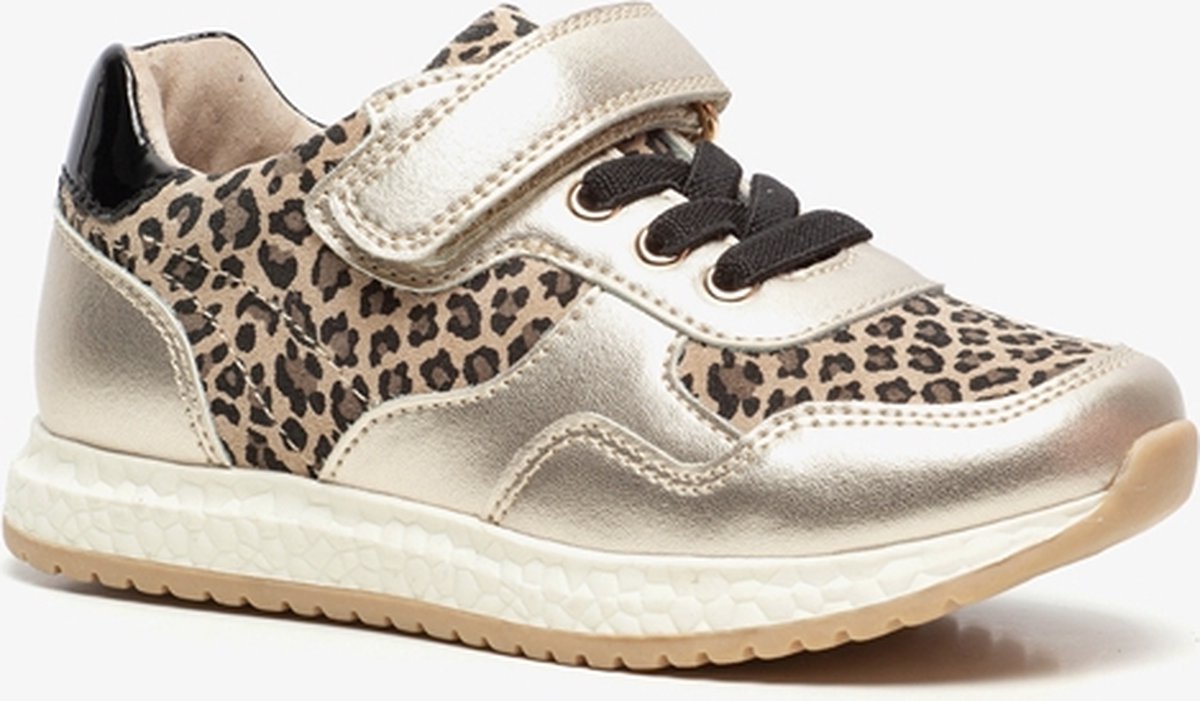 TwoDay leren meisjes sneakers met luipaardprint - Goud - Maat 28 - TwoDay