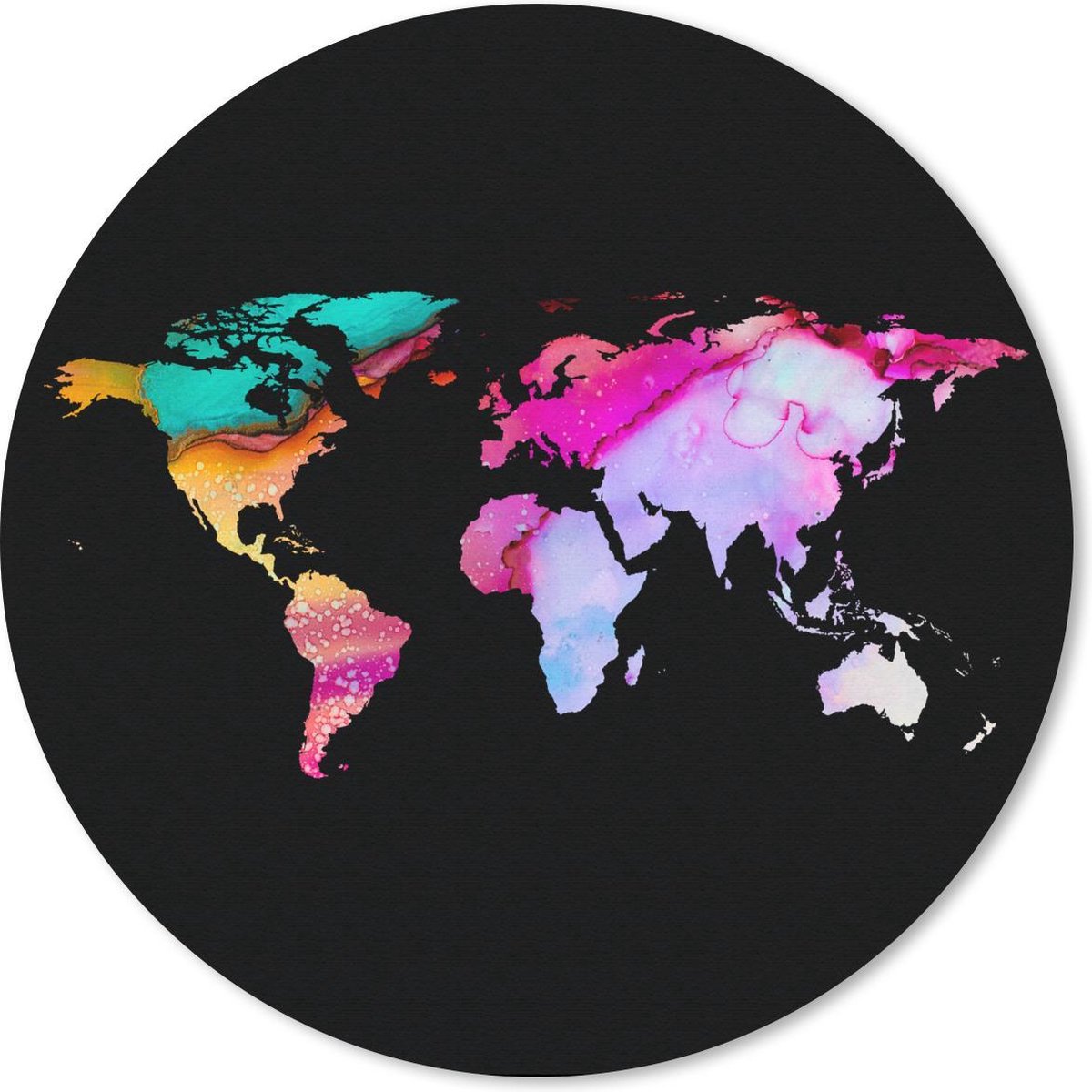 Muismat rond 20x20 cm - Mousepad Wereldkaart - Kleuren - Verf - Ronde muismatten