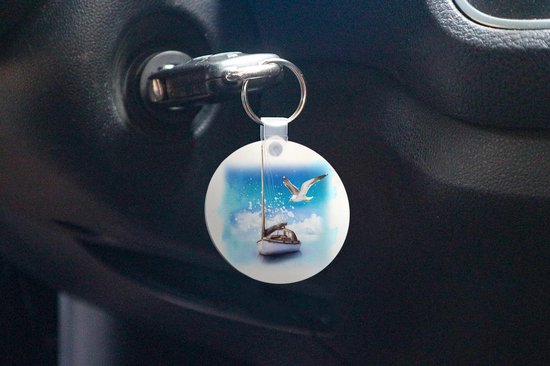Porte-clés - Bateau - Vogel - Mer - Aquarelle - Plastique - Rond - Cadeaux à distribuer
