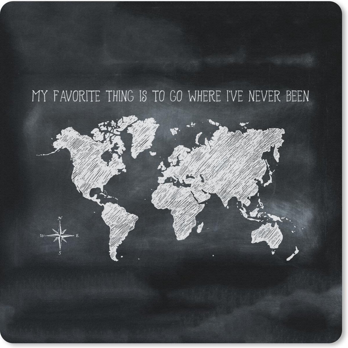 Muismat 30x30 cm - Mousepad Wereldkaart - Krijtbord - Kompas - Muismatten