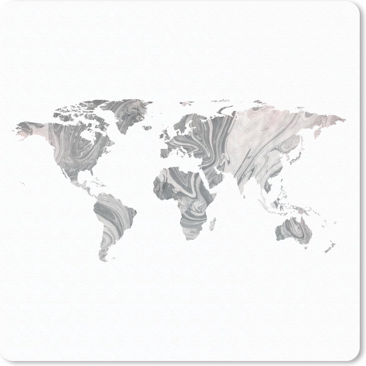 Muismat 30x30 cm - Mousepad Wereldkaart - Grijs - Roze - Muismatten