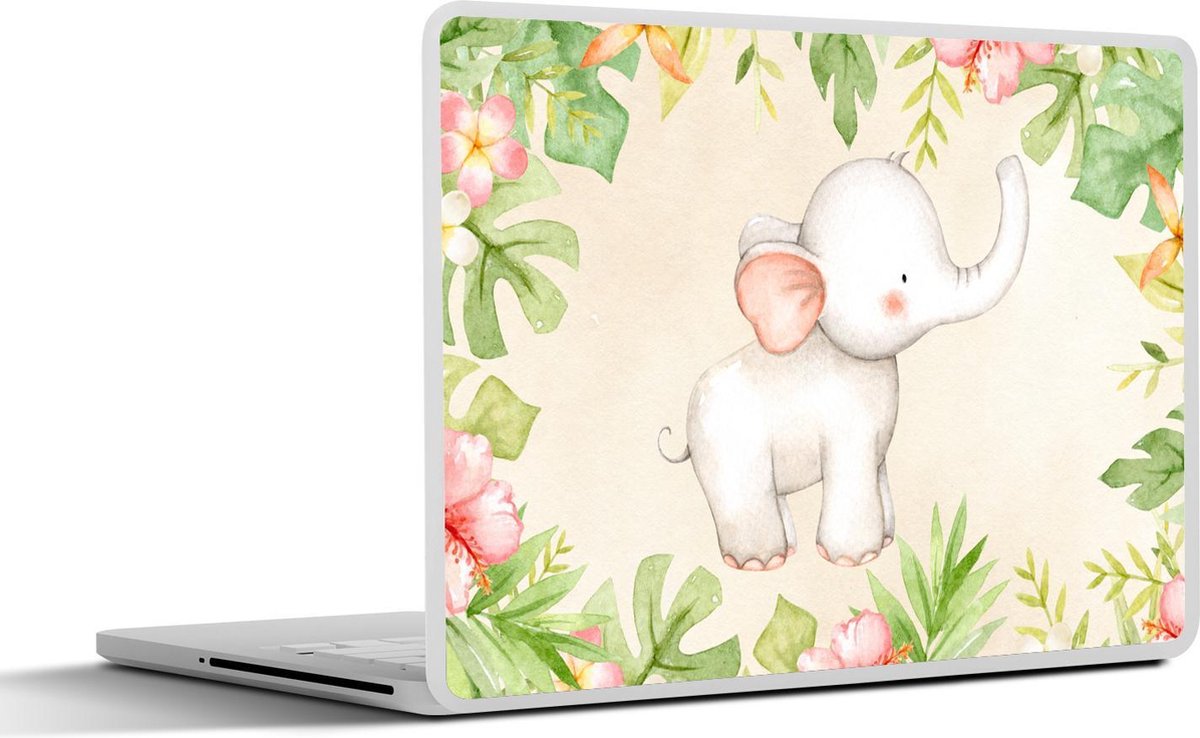 Laptop sticker - 17.3 inch - Olifant - Bloemen - Planten - Jungle - 40x30cm - Laptopstickers - Laptop skin - Cover