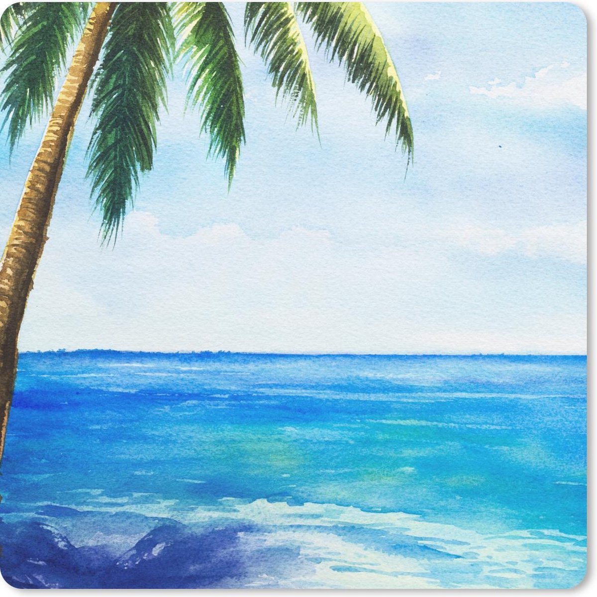 Muismat 20x20 cm - Mousepad Palmboom - Water - Waterverf - Muismatten