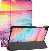 Voor Samsung Galaxy Tab A7 (2020) / T500 / T505 Zijdetextuur Gekleurd Tekenpatroon Horizontale Flip Magnetische PU-lederen hoes met drievoudige houder en slaap- / wekfunctie (kust)