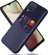 Voor Samsung Galaxy A12 Doek Textuur PC + PU lederen achterkant Schokbestendig hoesje met kaartsleuf (blauw)