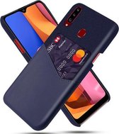 Voor Samsung Galaxy A20s Doek Textuur PC + PU Lederen Achterkant Schokbestendig Hoesje met Kaartsleuf (Blauw)