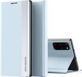Voor Samsung Galaxy A71 4G Side Gegalvaniseerde Magnetische Ultradunne Horizontale Flip Leather Case met Houder (Lichtblauw)