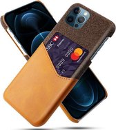 Doektextuur PC + PU-lederen achterkant Schokbestendig hoesje met kaartsleuf voor iPhone 12/12 Pro (oranje)