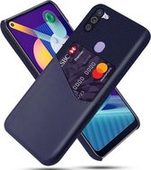 Voor Samsung Galaxy M11 Doek Textuur PC + PU lederen achterkant Schokbestendig hoesje met kaartsleuf (blauw)