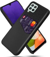 Voor Samsung Galaxy A22 4G EU-versie Doek Textuur PC + PU lederen achterkant Schokbestendig hoesje met kaartsleuf (zwart)