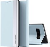 Voor Samsung Galaxy S10 Side gegalvaniseerde magnetische ultradunne horizontale flip lederen hoes met houder (lichtblauw)