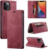AutSpace A01 Retro Skin-feel Crazy Horse-textuur Horizontale flip-lederen hoes met houder & kaartsleuven & portemonnee & RFID voor iPhone 13 Pro Max (wijnrood)
