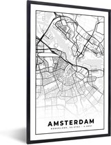 Affiche avec cadre Carte - Amsterdam - Zwart - Wit - 60x90 cm