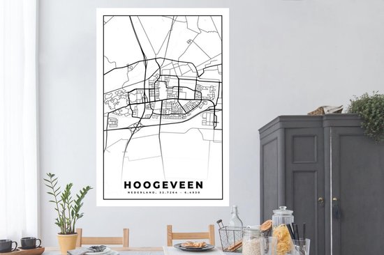 Affiche Carte - Hoogeveen - Zwart - Wit - 120x180 cm XXL