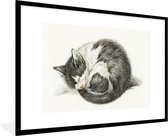 Fotolijst incl. Poster - Opgerolde slapende kat - schilderij van Jean Bernard - 90x60 cm - Posterlijst