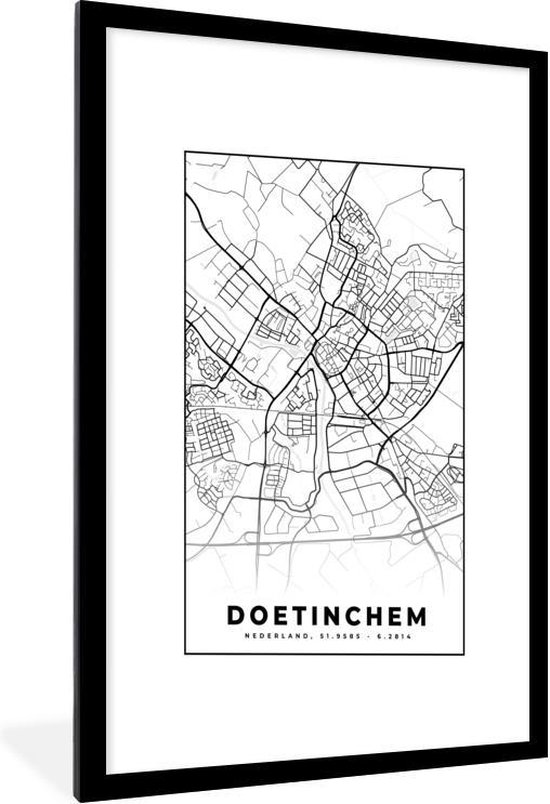 Fotolijst incl. Poster - Kaart - Doetinchem - Zwart - Wit - 60x90 cm - Posterlijst