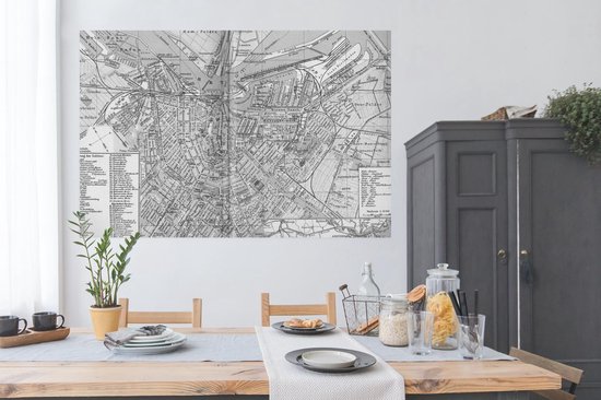 Un plan historique de la ville d' Amsterdam en noir et blanc Poster - Carte 180x120 cm - Tirage photo sur Poster (décoration murale salon / chambre) / Affiche villes européennes XXL / Groot format!