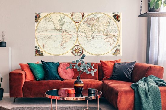 Affiche Carte du Wereldkaart - Rétro - Histoire - 150x75 cm