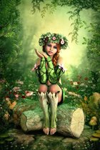 Celtic Tree - Poster duurzaam - Dryade - 40x60cm - Elfje - Fee - Boomstam - Bloemen - Krans - Keltisch - Pagan - Heidens