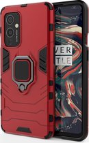 OnePlus 9 Hoesje - Mobigear - Armor Ring Serie - TPU Backcover - Rood - Hoesje Geschikt Voor OnePlus 9