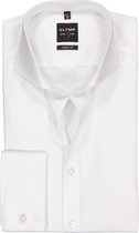 OLYMP Level 5 body fit overhemd - mouwlengte 7 - dubbele manchet - wit - Strijkvriendelijk - Boordmaat: 40