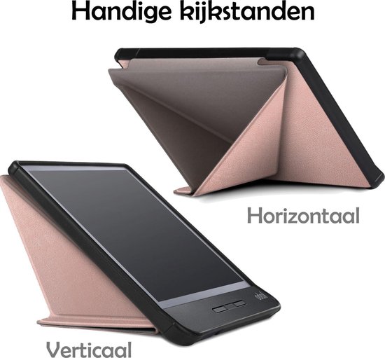 Hoesje Geschikt voor Kobo Libra H2O Hoes Bescherm Hoesje Case Sleep Cover Trifold - Hoes Geschikt voor Kobo Libra H2O Hoesje - Rosé Goud van CaseBoutique — afbeelding 3