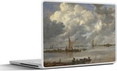 Laptop sticker - 14 inch - Rivierlandschap met zeilboten en in de verte twee driemasters - Schilderij van Jan van Goyen - 32x5x23x5cm - Laptopstickers - Laptop skin - Cover