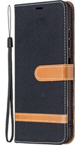 Hoesje geschikt voor iPhone SE 2020 - Bookcase - Pasjeshouder - Portemonnee - Vintage - Stof - Kunstleer - Zwart