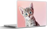 Laptop sticker - 17.3 inch - Kitten - Blauw - Roze - 40x30cm - Laptopstickers - Laptop skin - Cover