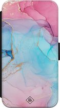 iPhone X/XS bookcase leer hoesje - Marmer blauw roze