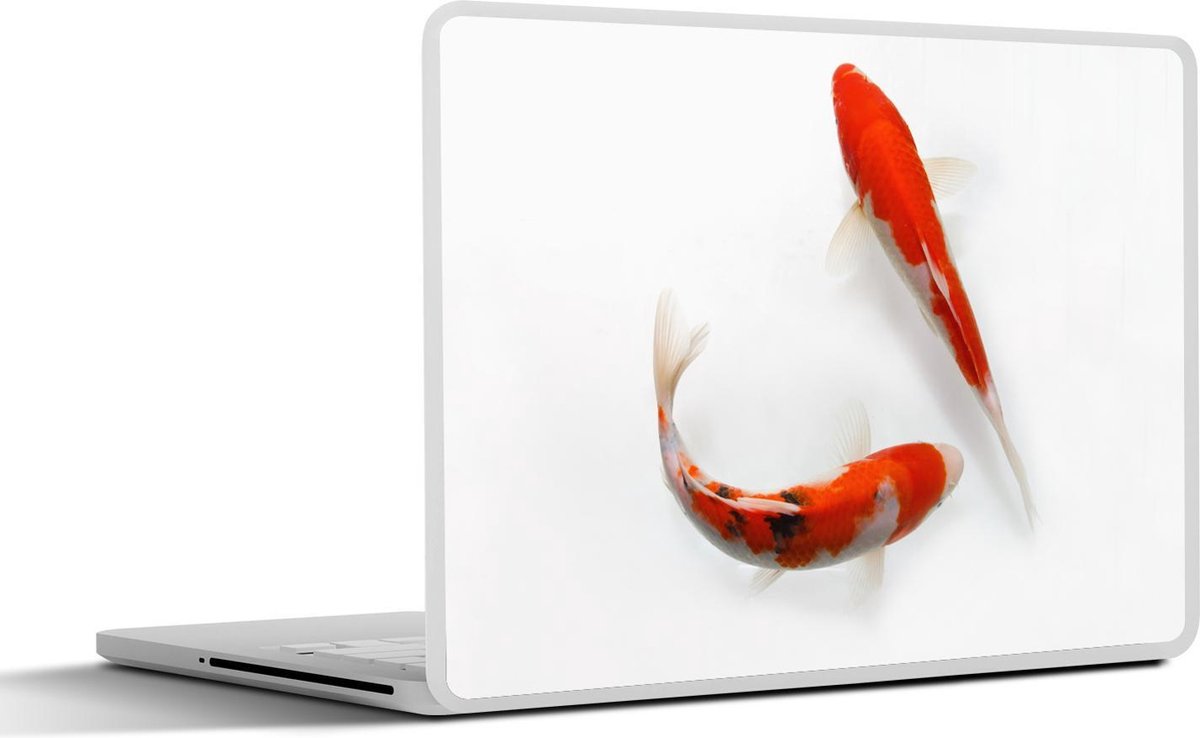 Laptop sticker - 14 inch - Twee oranje koi karpers tegen een witte achtergrond - 32x5x23x5cm - Laptopstickers - Laptop skin - Cover