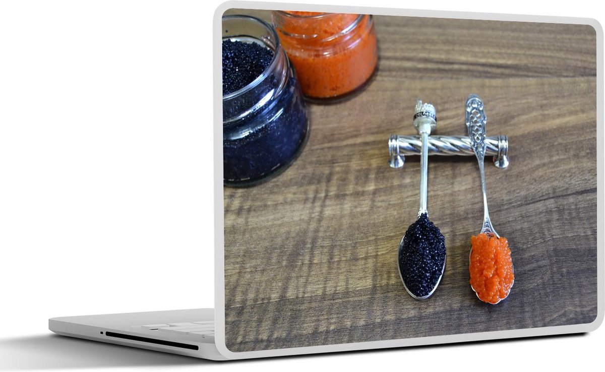 Afbeelding van product SleevesAndCases  Laptop sticker - 11.6 inch - Rode en zwarte kaviaar op een zilveren theelepel
