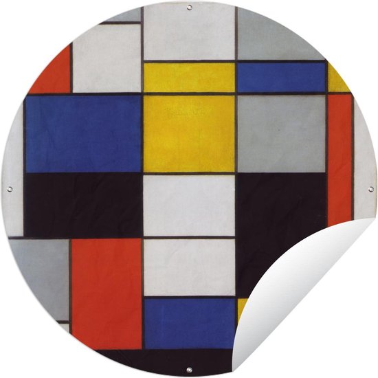 Tuincirkel Compositie A - Piet Mondriaan - 90x90 cm - Ronde Tuinposter - Buiten