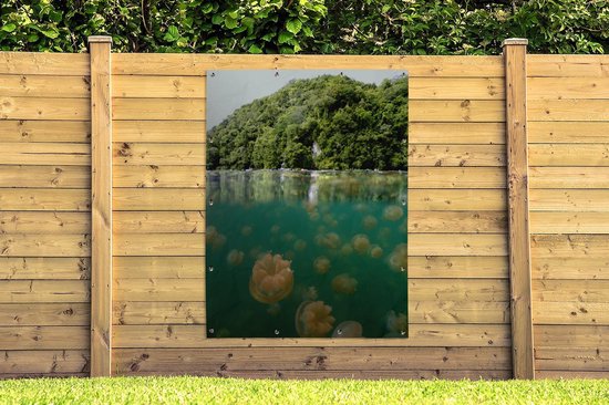 Tuinposter 120x160 cm - Tuindecoratie Kwal - Water - Groen - Poster voor in de tuin - Buiten decoratie - Schutting tuinschilderij - Tuindoek muurdecoratie - Wanddecoratie balkondoek