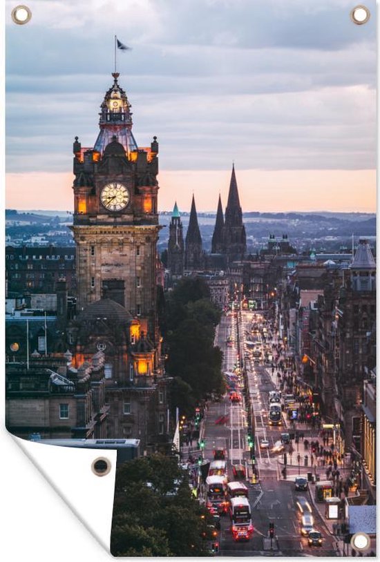 Tuinposter - Tuindoek - Tuinposters buiten - Klok - Lucht - Verkeer - Edinburgh - 80x120 cm - Tuin