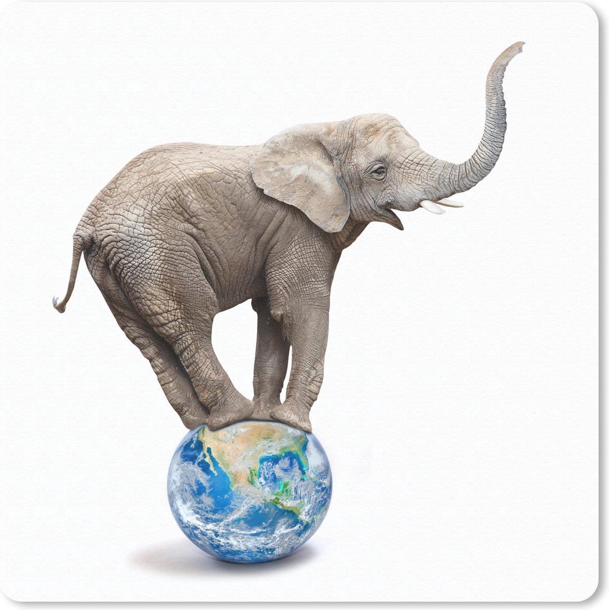 Muismat 30x30 cm - Mousepad Olifant - Wereldbol - Wit - Muismatten