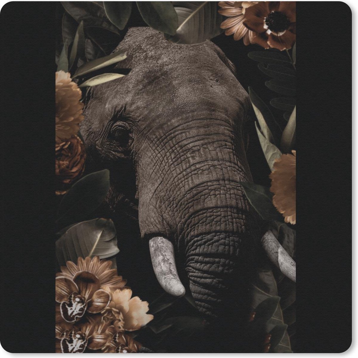 Muismat 30x30 cm - Mousepad Olifant - Dieren - Bloemen - Bladeren - Muismatten