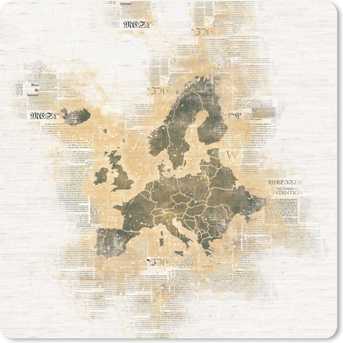 Muismat 30x30 cm - Mousepad Europa kaart - Vintage - Papier - Krant - Muismatten